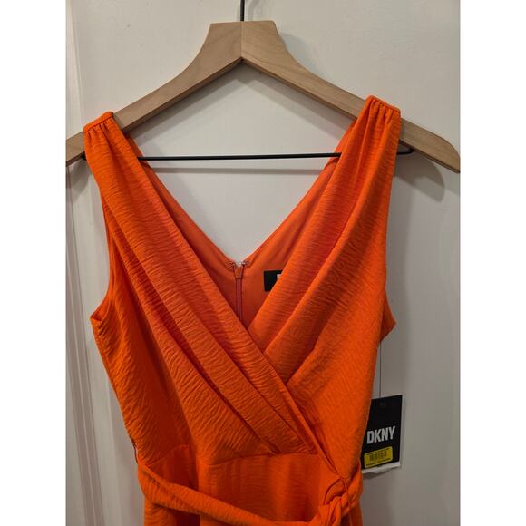 DKNY Orange Fit & Flare Midi Dress with Belt - Picture 9 of 9